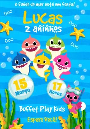 Convite Aniversário Baby Shark com a Família Tubarão para Editar