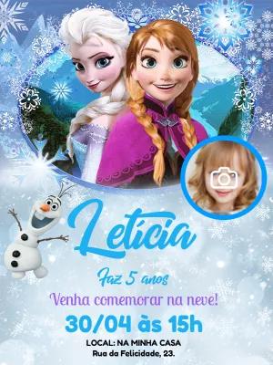 Convite de Aniversário Frozen com Foto para Editar Online