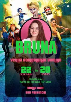 Convite Aniversário Arlequina com Foto para Editar Online