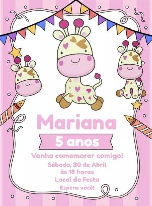 Convite Aniversário Girafinha Rosa para Editar Online
