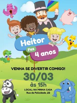 Convite Aniversário Mundo Bita com Personagens para Editar Online