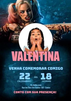 Convite Aniversário Arlequina com Foto para Editar Online