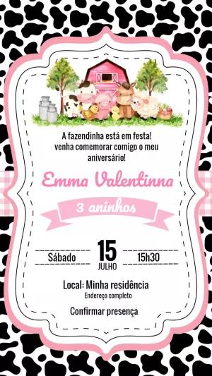 Convite Aniversário Fazendinha Rosa para Editar Online