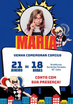 Convite de Aniversário Arlequina com Foto para Editar Online