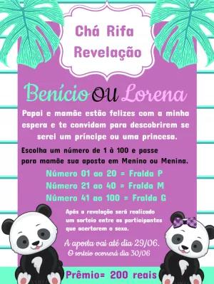 Convite Chá Rifa Revelação Panda para Editar Online