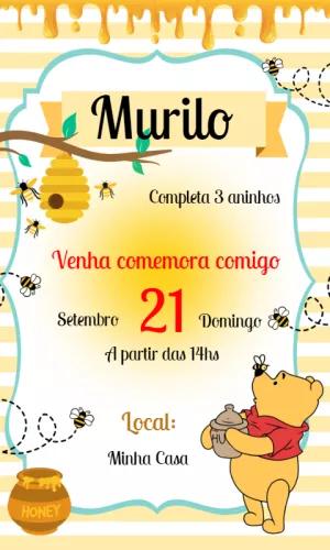 Convite de Aniversário Ursinho Pooh para Editar Online