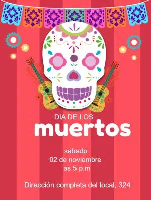 Invitación de Día de los Muertos con Calavera para Editar Online
