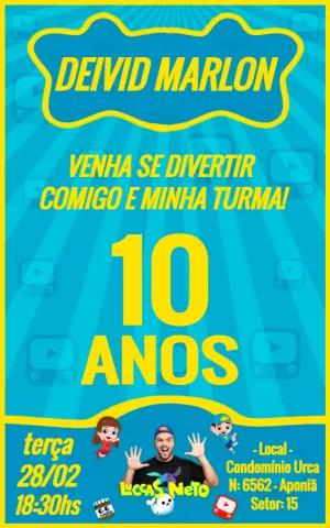 Convite de Aniversário Luccas Neto para Editar Online