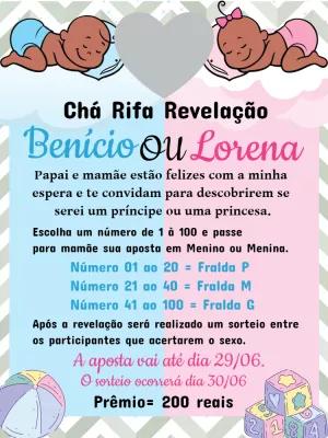 Convite Chá Rifa Revelação Menino ou Menina para Editar Online