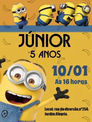 Convite de Aniversário Minions para Editar Online