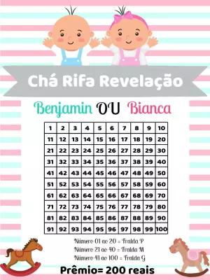 Rifa Chá Revelação Bebês para Editar e Imprimir Online