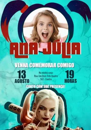 Convite de Aniversário Arlequina com Foto para Editar Online