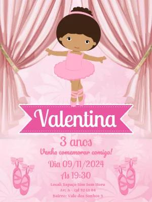 Convite de Aniversário Bailarina Morena para Editar Online