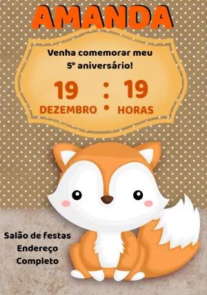 Convite de Aniversário Raposinha Menina para Editar Online