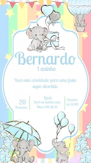 Convite de Aniversário Elefantinho para Editar Online