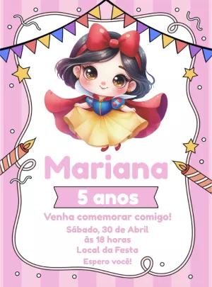 Convite Aniversário Branca de Neve Fofa para Editar Online