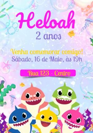 Convite Aniversário Baby Shark Menina para Editar Online