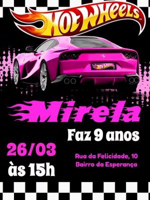Convite Aniversário Hot Wheels Rosa para Editar Online