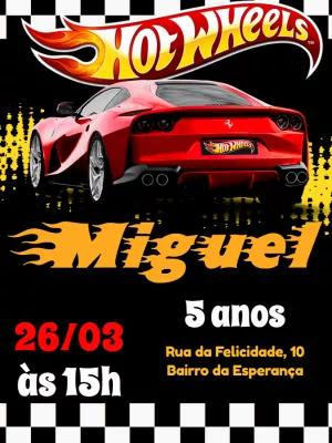 Convite de Aniversário Hot Wheels com Carro para Editar Online