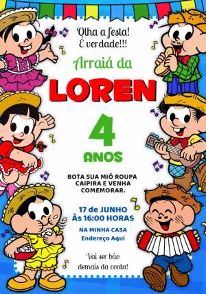 Convite Festa Junina Turma da Mônica para Editar Online