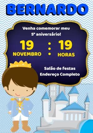 Convite Editável Online Aniversário Príncipe Realeza