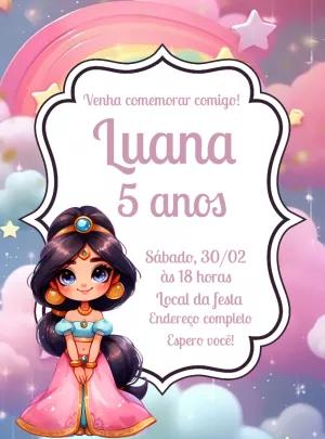 Convite de Aniversário Princesa Jasmine para Editar Online