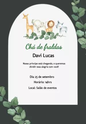 Convite Chá de Fraldas Safari com Animais para Editar Online