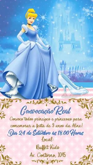 Convite de Aniversário Cinderela para Editar Online