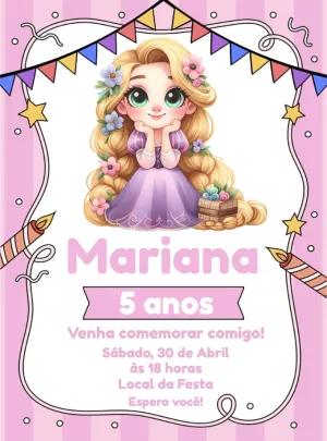 Convite Aniversário Princesa Rapunzel para Editar Online