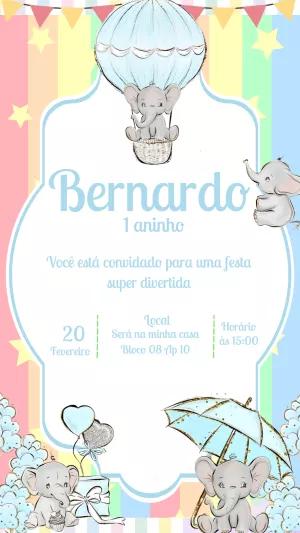 Convite Aniversário Elefantinho Balão para Editar Online