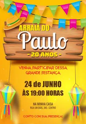 Convite de Aniversário Festa Junina Rústico para Editar Online