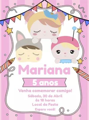 Convite Aniversário Boneca Metoo para Editar Online e Imprimir