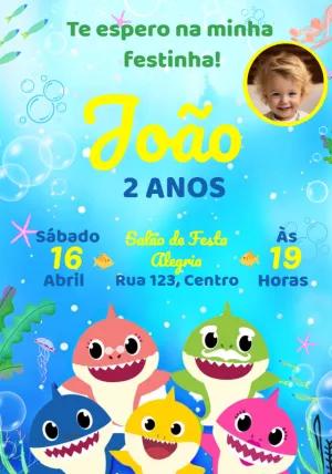 Convite Aniversário Baby Shark com Foto para Editar Online