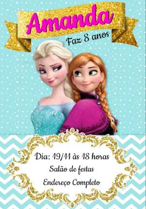 Convite de Aniversário Frozen com Elsa e Anna para Editar