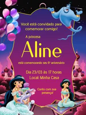 Convite Aniversário Princesa Jasmine para Editar e Imprimir