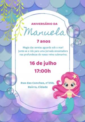 Convite de Aniversário Sereia Fofa para Editar Online