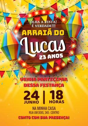 Convite de Aniversário Festa Junina Arraiá para Editar Online