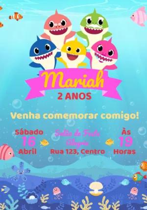 Convite de Aniversário Baby Shark Menina para Editar Online