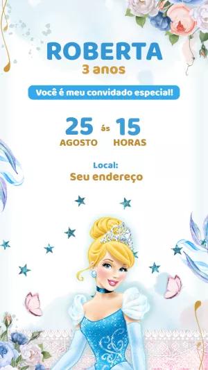 Convite de Aniversário Cinderela para Editar Online