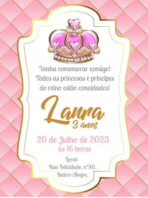 Convite Aniversário Realeza Princesa para Editar Online
