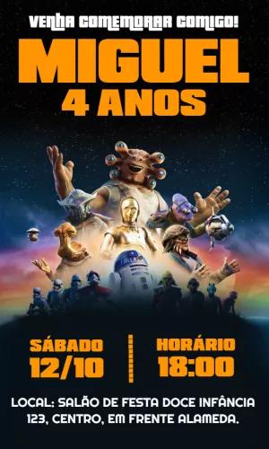 Convite Aniversário Star Wars com Personagens para Editar