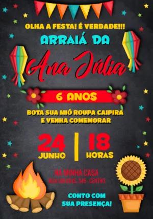 Convite de Aniversário Festa Junina para Editar Online