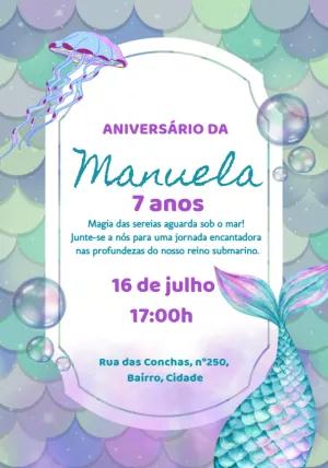 Convite Aniversário Sereia Fundo do Mar para Editar Online