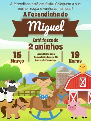 Convite de Aniversário Fazendinha com Animais para Editar Online