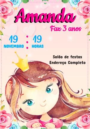 Convite Aniversário Princesa Realeza Editável Online