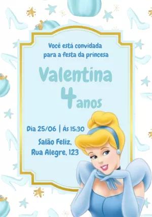 Convite de Aniversário Cinderela Editável Online