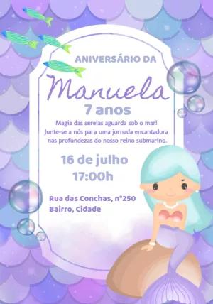 Convite de Aniversário Sereia Fundo do Mar para Editar Online
