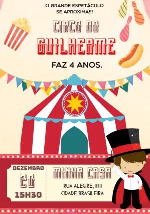 Convite Aniversário Circo do Mágico para Editar Online