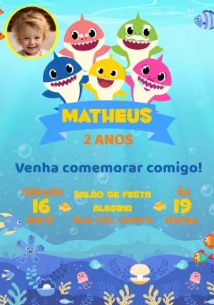 Convite Aniversário Baby Shark com Foto para Editar Online