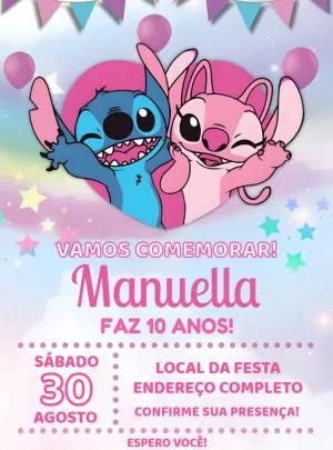 Convite de Aniversário Stitch e Angel para Editar Online